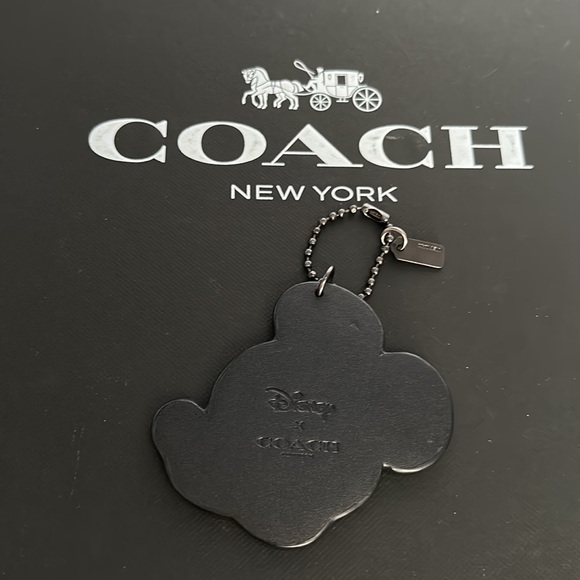 Coach x Disney Mickey Mouse Leather Fob Chain Black White Keychain Bag Charm - Picture 5 of 7